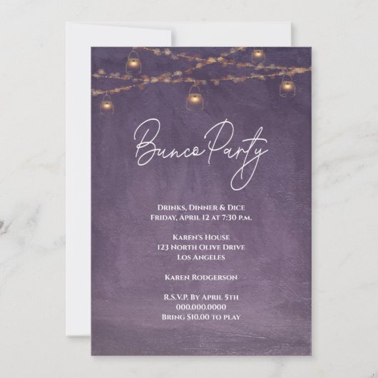 Invitation Elégante Rustic Tea Light Bunco Party (Devant)