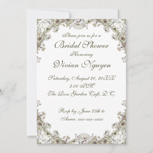 Invitation Elégante Rustique Floral Bridal Showboat Invitatio (Devant)