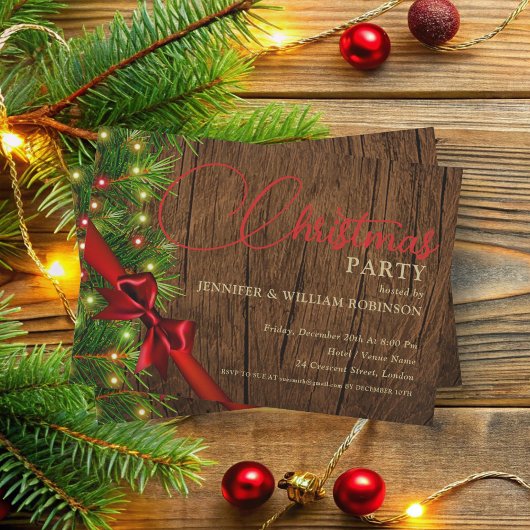 Invitation Élégante Rustique Ruban & Pine Xmas Fête
