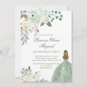 Invitation Elégante Sage Green Floral Princess Anniversaire (Devant)