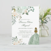 Invitation Elégante Sage Green Floral Princess Anniversaire (Debout devant)