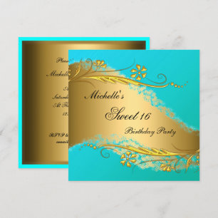 Invitation élégante sarcelle or pour 16 ans douce