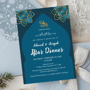Invitation élégante sarcelle or pour Iftar Ramadan