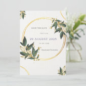 Invitation Elegante Save the Date Carton - Or & Vert (Debout devant)