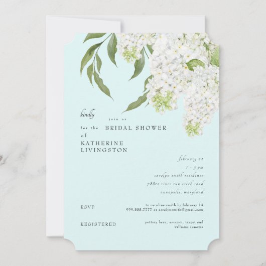 Invitation Élégante Seafoam de Fête de Mariage aux Hydrangeas (Devant)