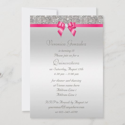 Invitation Élégante Séquence d'argent de Quinceañera en bouw  (Dos)