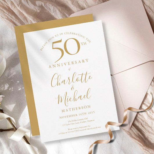 Invitation Élégante Signature Dorée 50e Anniversaire de Maria