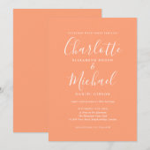 Invitation Élégante signature mariage pêche script (Devant / Derrière)