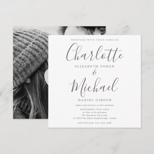 Invitation Élégante signature Mariage photo (Devant / Derrière)