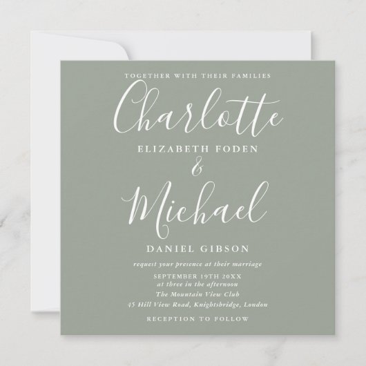 Invitation Élégante signature Script Silver Sage Mariage phot (Devant)