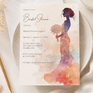 Invitation Élégante silhouette de mariée à l'aquarelle Shower