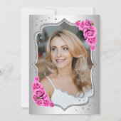 Invitation Elégante Silver Black Pink Photo 50e anniversaire (Dos)