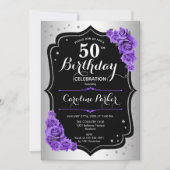 Invitation Elégante Silver Black Purple Photo 50e anniversair (Devant)