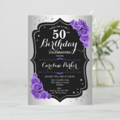 Invitation Elégante Silver Black Purple Photo 50e anniversair (Debout devant)