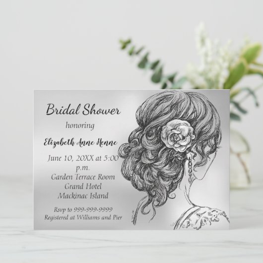 Invitation Elégante Silver Bridal Showeuse (Debout devant)