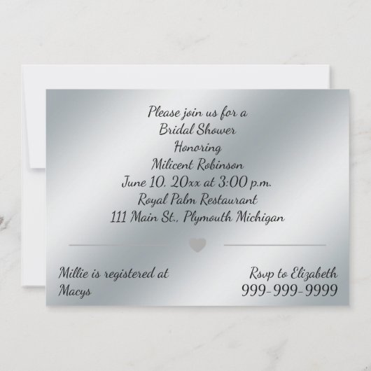 Invitation Elégante Silver Bridal Showeuse (Dos)