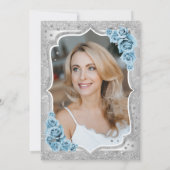 Invitation Elégante Silver Dusty Blue Photo 50e anniversaire (Dos)