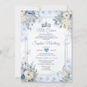 Invitation Elégante Silver & Dusty Blue Roses MIS QUINCE (Devant)