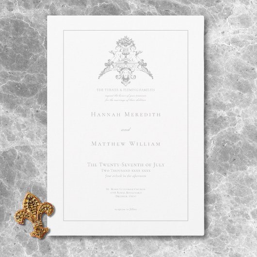 Invitation Elégante Silver Grey Chinoiserie Cherub Mariage