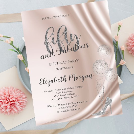 Invitation Élégante Silver High Heels 50e fête d'anniversaire