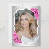 Invitation Elégante Silver White Pink Photo 50e anniversaire (Dos)