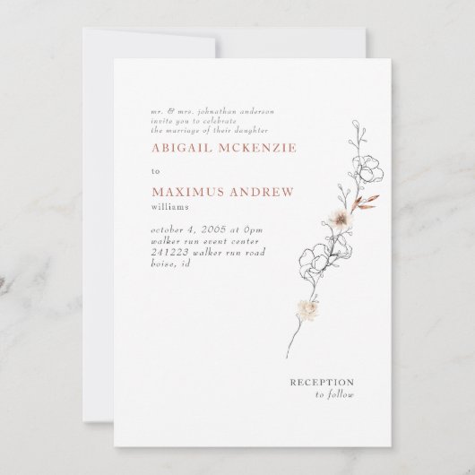 Invitation Élégante simplicité Delicate Cinnamon Mariage (Devant)