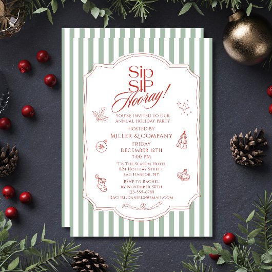 Invitation Elégante Sip Sip Hooray Fête de Noël d'entreprise