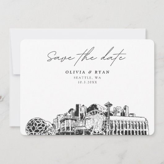 Invitation Elégante Skyline moderne Seattle Enregistrer la da (Devant)