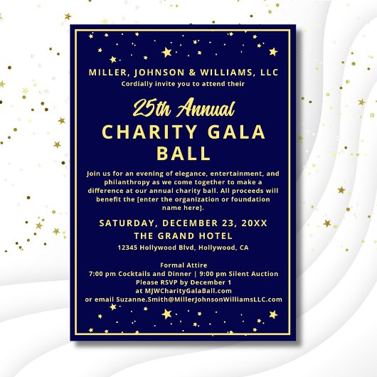 Invitation Elégante Société Charity Gala Ball Blue Gold