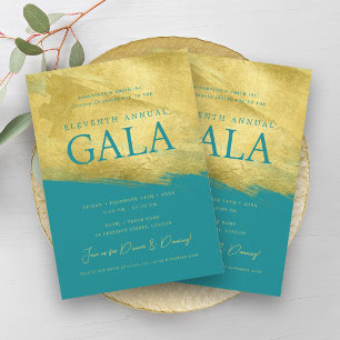 Invitation Elégante société GALA Business Gold Brush Turquois