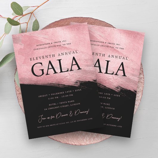 Invitation Elégante société GALA Rose Gold Brush Noir