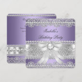 Invitation Élégante Soeur violette Diamant Perle Anniversaire (Devant / Derrière)