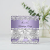 Invitation Élégante Soeur violette Diamant Perle Anniversaire (Debout devant)