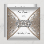 Invitation Elégante Soie Beige Blanc 50e Anniversaire (Devant / Derrière)