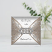 Invitation Elégante Soie Beige Blanc 50e Anniversaire (Debout devant)