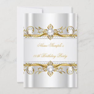 Invitation Élégante Soie de Perle Blanche Dorée Fête d'Annive