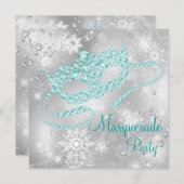 Invitation Elégante Soie et Turquoise Mascarade bleue (Devant / Derrière)