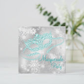 Invitation Elégante Soie et Turquoise Mascarade bleue (Debout devant)