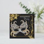 Invitation Elégante Soie Gold Masquerade Party (Debout devant)