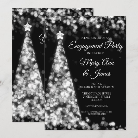 Invitation Élégante Soie Noir Noël (Devant / Derrière)