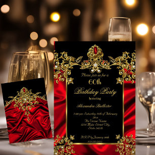 Invitation Élégante Soie Rouge Rubis Or 2 pour une fête d'ann
