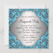 Invitation Élégante Soie Turquoise Blue Masquerade Party (Dos)