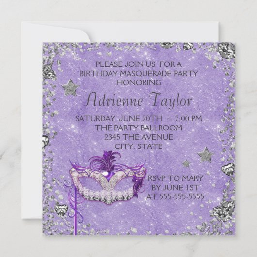 Invitation Élégante Soie violette Masquerade Party (Dos)