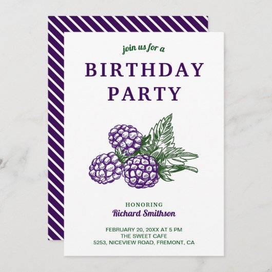 Invitation Elégante Soirée Blackberry (Devant / Derrière)