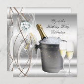 Invitation Elégante Soirée Champagne d'Or d'Argent (Devant / Derrière)