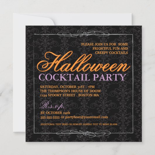 Invitation Élégante soirée Cocktail Halloween en dentelle noi (Devant)