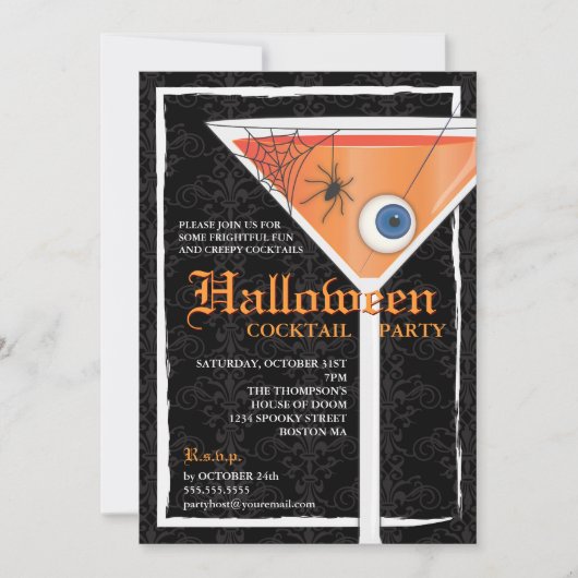 Invitation Élégante soirée Cocktail Halloween en dentelle noi (Devant)