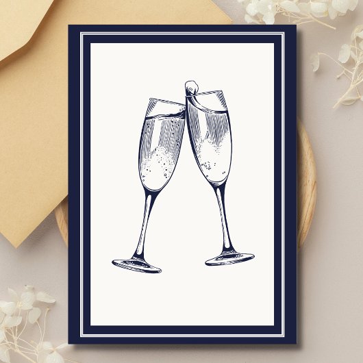 Invitation Élégante Soirée d'adieu blanc foncé Bleu