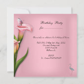 Invitation Elégante Soirée d'anniversaire de Swan Rose Calla (Dos)