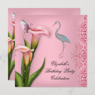 Invitation Elégante Soirée d'anniversaire de Swan Rose Calla 